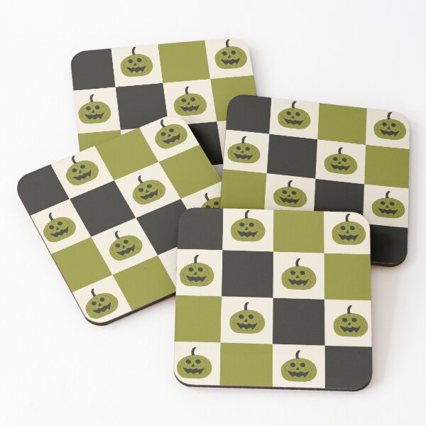 Item preview, Spooky Halloween Pumpkin Checkerboard Midnight Black Cream Olive Green designed and sold by MoorePatterns.