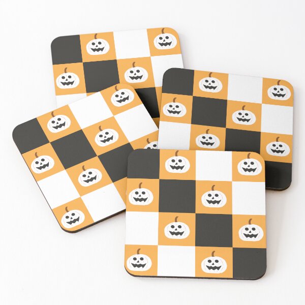 Item preview, Spooky Halloween Pumpkin Checkerboard Midnight Black Bright Orange White designed and sold by MoorePatterns.