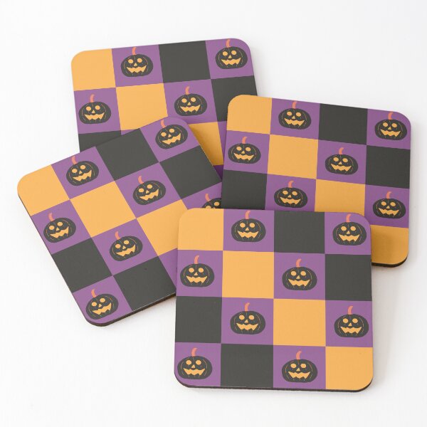 Item preview, Spooky Halloween Pumpkin Checkerboard Bright Orange Plum Purple Black designed and sold by MoorePatterns.