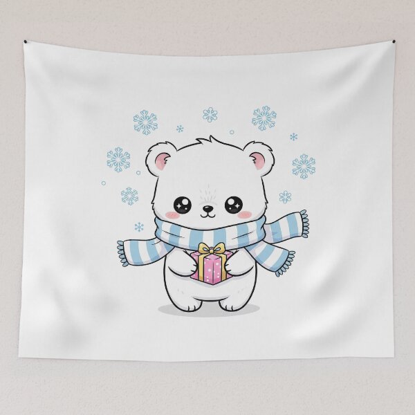 Item preview, Cute Kawaii Winter Polar Bear with Gift designed and sold by istoriadesign.