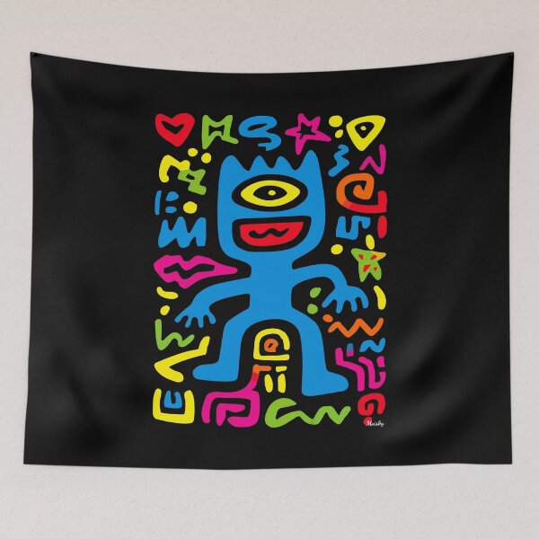 Item preview, Blue Funky Neon Alien – Quirky One-Eyed Pop Art Character designed and sold by Moisky Patterns.