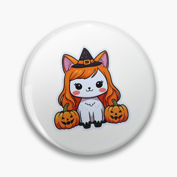 Item preview, Kawaii Halloween Cat – Orange Wig Witch Hat & Pumpkins designed and sold by OsasChild.
