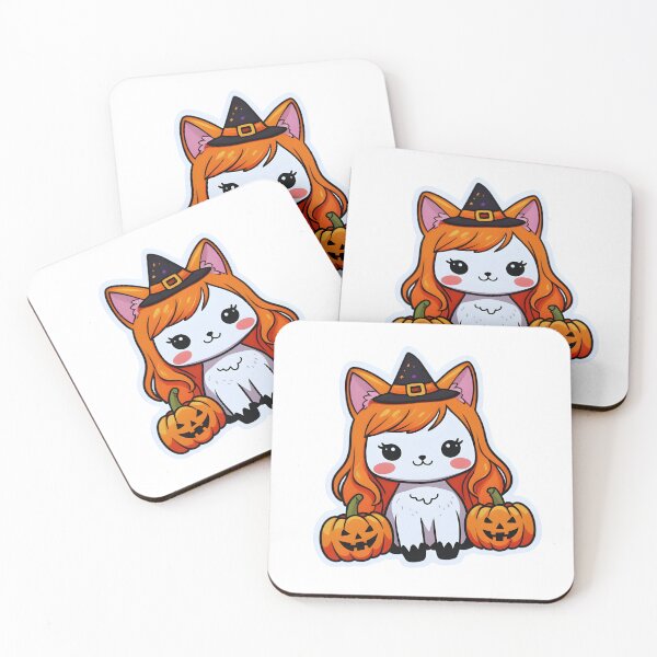 Item preview, Kawaii Halloween Cat – Orange Wig Witch Hat & Pumpkins designed and sold by OsasChild.