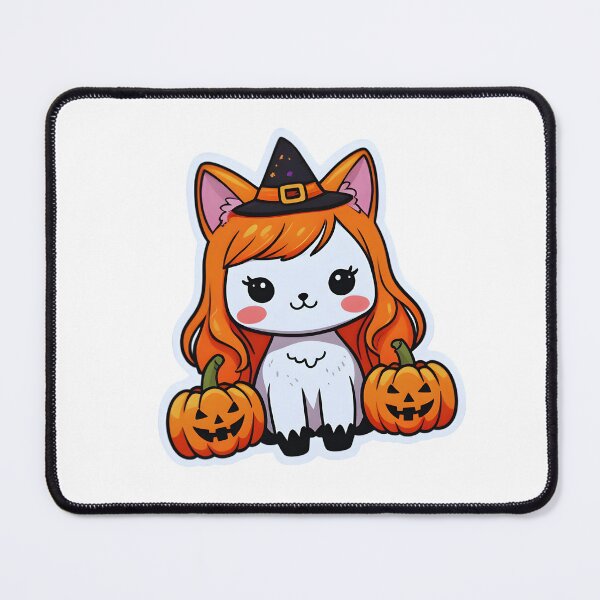 Item preview, Kawaii Halloween Cat – Orange Wig Witch Hat & Pumpkins designed and sold by OsasChild.