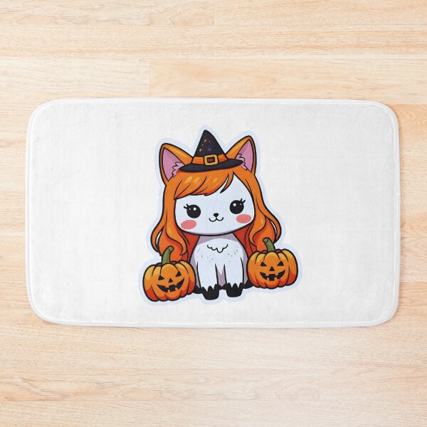 Item preview, Kawaii Halloween Cat – Orange Wig Witch Hat & Pumpkins designed and sold by OsasChild.