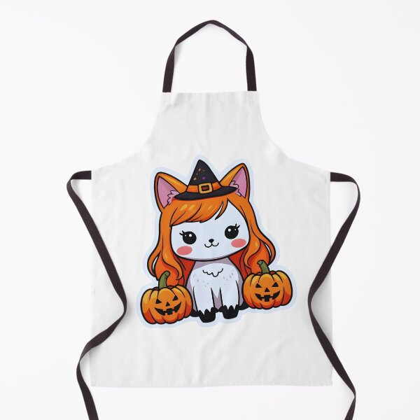 Item preview, Kawaii Halloween Cat – Orange Wig Witch Hat & Pumpkins designed and sold by OsasChild.