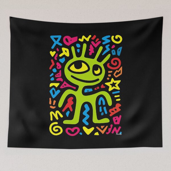 Item preview, Green Funky Neon Alien – Smiling Pop Art Character designed and sold by Moisky Patterns.