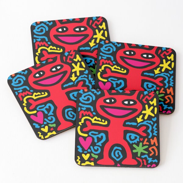 Item preview, Red Funky Neon Alien – Smiling Pop Art Character with Antennas designed and sold by Moisky Patterns.