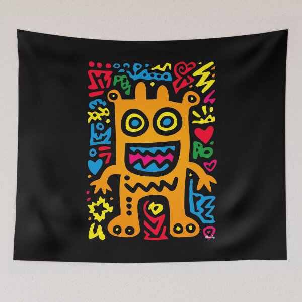 Item preview, Orange Funky Neon Alien – Pop Art Creature with Zigzag Smile designed and sold by Moisky Patterns.