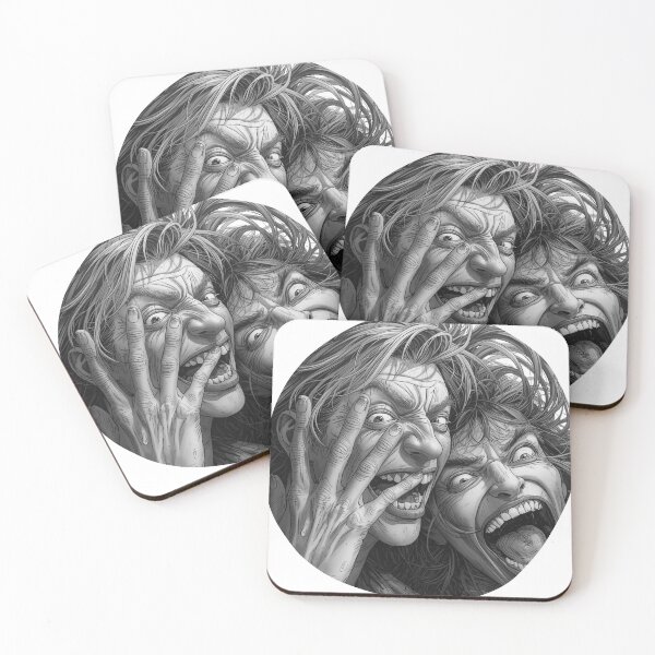 Item preview, Two Faces, One Scream — Dual Madness Monochrome Comic Art designed and sold by Feel It All Club.
