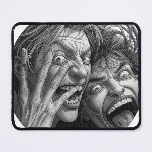 Item preview, Two Faces, One Scream — Dual Madness Monochrome Comic Art designed and sold by Feel It All Club.