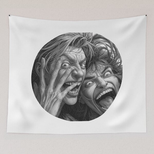 Item preview, Two Faces, One Scream — Dual Madness Monochrome Comic Art designed and sold by Feel It All Club.