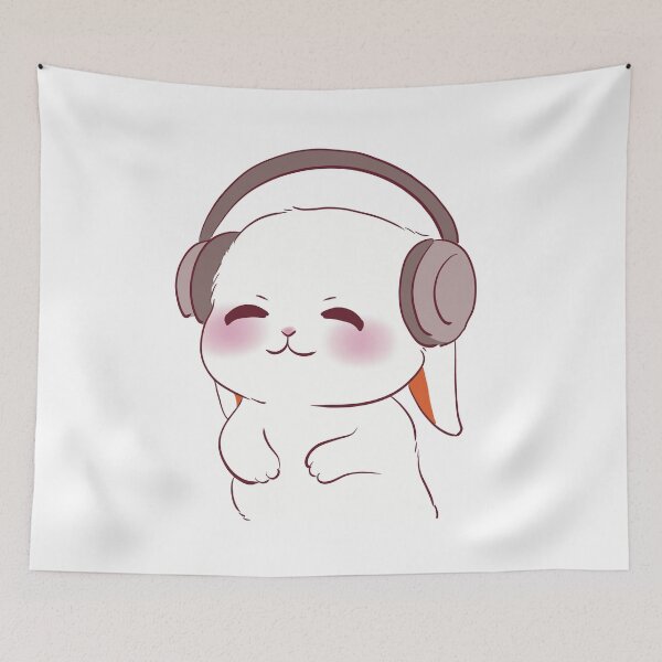 Item preview, Rabbit wearing headphones listening to music designed and sold by MellowMayStudio.