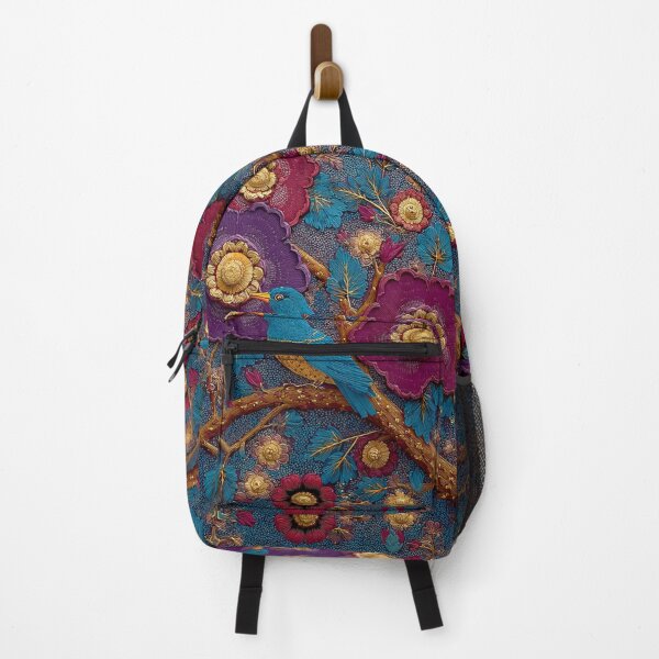 Item preview, Purple Raspberry Gold Blue Bird Floral Wild Flowers designed and sold by GrinGalore.