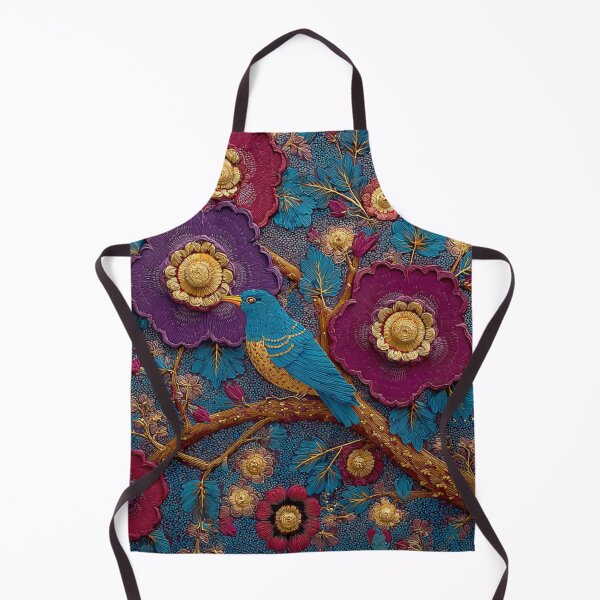 Item preview, Purple Raspberry Gold Blue Bird Floral Wild Flowers  designed and sold by GrinGalore.