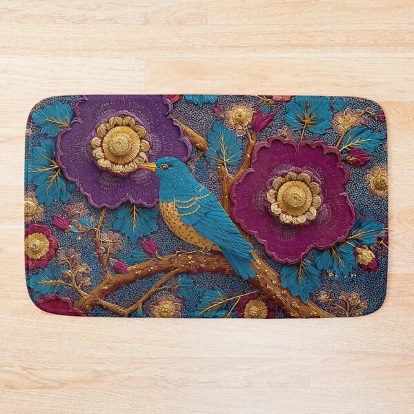 Item preview, Purple Raspberry Gold Blue Bird Floral Wild Flowers  designed and sold by GrinGalore.