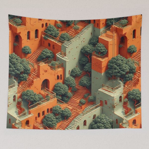 Item preview, Surreal Terraced Village with Trees and Stairways designed and sold by Virtuals1.