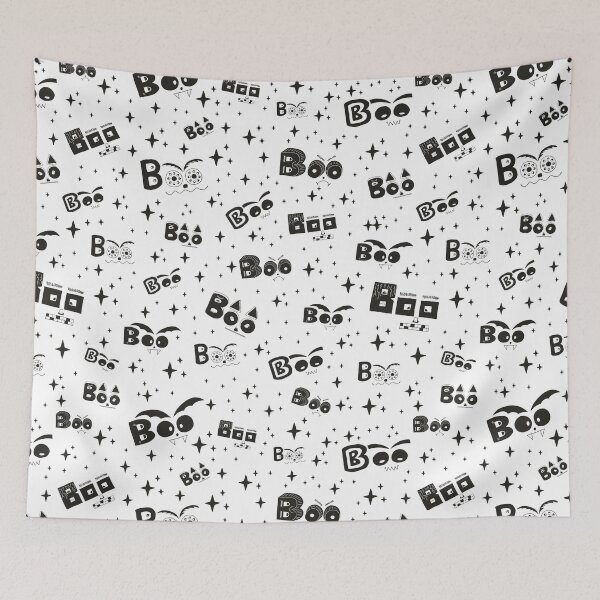 Item preview, Halloween Black Boo crazy faces designed and sold by MoorePatterns.