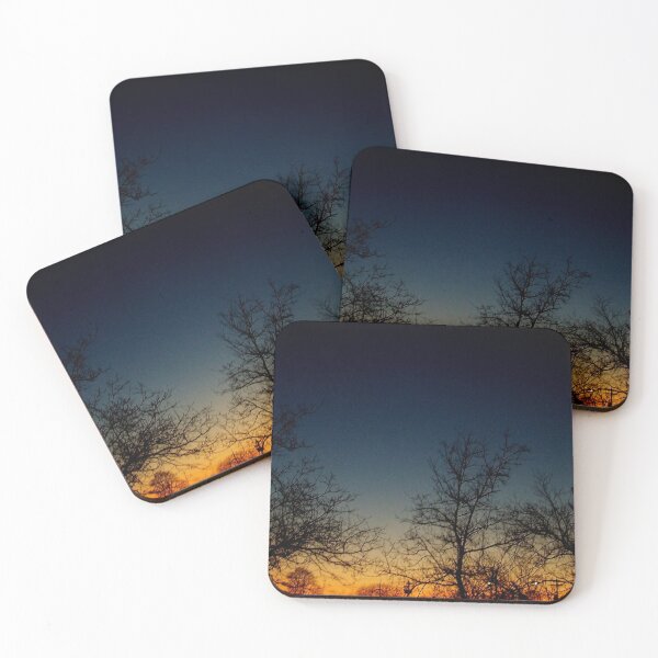 Item preview, Sunset from my back window Blue Gold Black Tree Silhouettes designed and sold by DianeBP.
