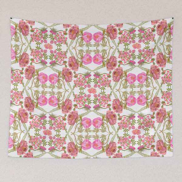 Item preview, Seamless delicate watercolor botanical pattern with pink peonies and other pink flowers designed and sold by Grin Katalina Floral Patterns & Cozy Art.
