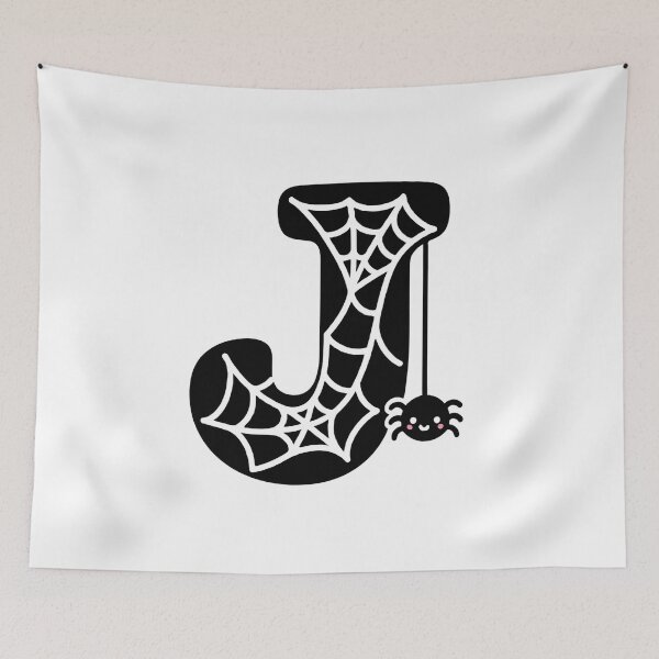 Item preview, Halloween Letter J – Black Spider Web Kawaii Cartoon designed and sold by PrintCreations9.