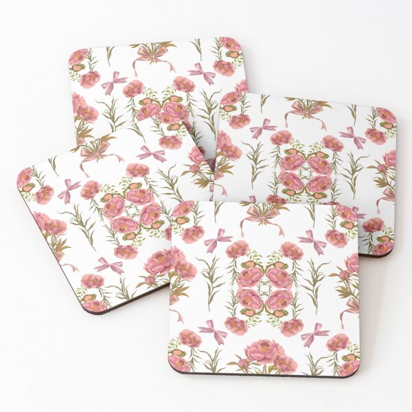 Item preview, Seamless delicate watercolor botanical pattern with pink peonies and pink bows on a white background designed and sold by Grin Katalina Floral Patterns & Cozy Art.