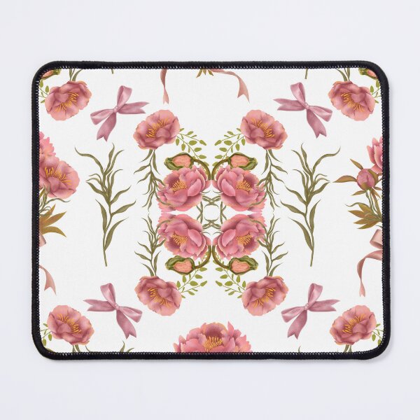 Item preview, Seamless delicate watercolor botanical pattern with pink peonies and pink bows on a white background designed and sold by Grin Katalina Floral Patterns & Cozy Art.