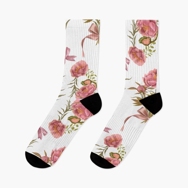 Item preview, Seamless delicate watercolor botanical pattern with pink peonies and pink bows on a white background designed and sold by Grin Katalina Floral Patterns & Cozy Art.