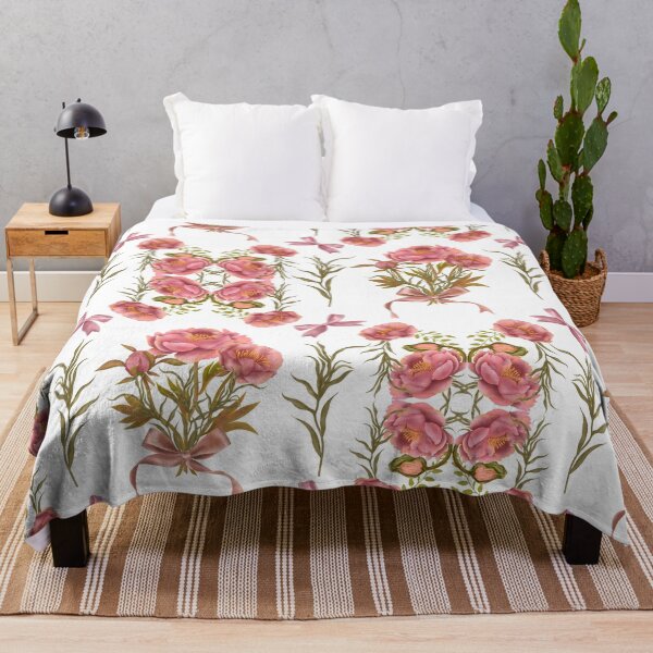 Item preview, Seamless delicate watercolor botanical pattern with pink peonies and pink bows on a white background designed and sold by Grin Katalina Floral Patterns & Cozy Art.