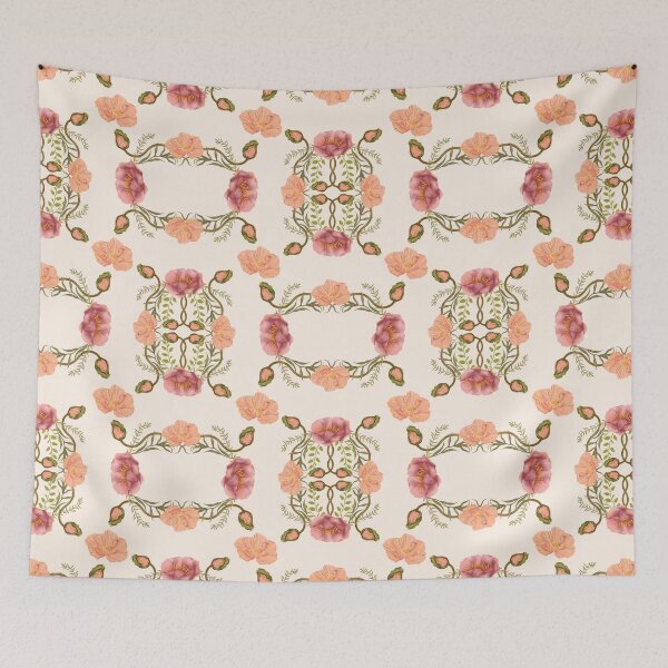 Item preview,  Seamless delicate watercolor botanical pattern with pink peonies and poppies on a cream background designed and sold by Grin Katalina Floral Patterns & Cozy Art.