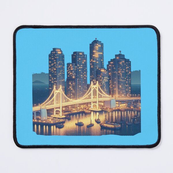 Item preview, Busan Haeundae Skyline with North Harbor Bridge 3D Cute Sketch, designed and sold by PaintMeWorld.