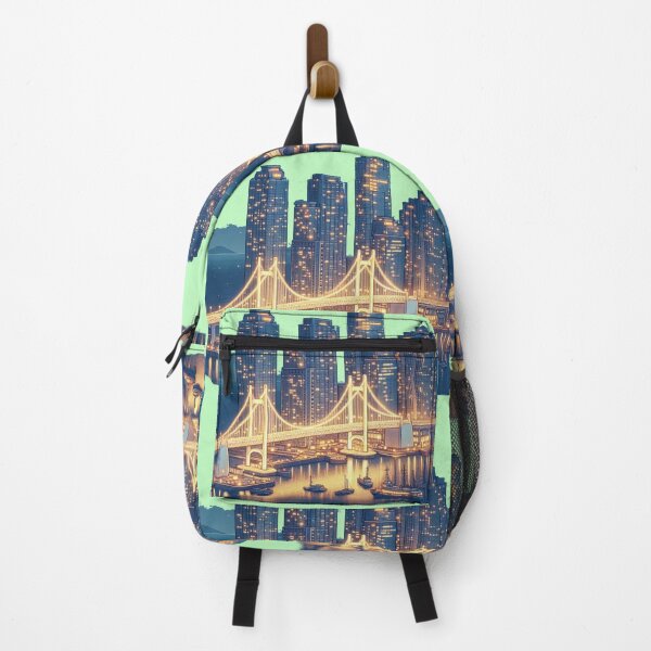 Item preview, Busan Haeundae Skyline with North Harbor Bridge 3D Cute Sketch, designed and sold by PaintMeWorld.