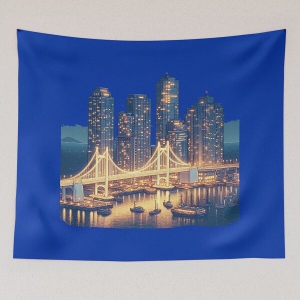 Item preview,  Busan Haeundae Skyline with North Harbor Bridge 3D Cute Sketch,   designed and sold by PaintMeWorld.