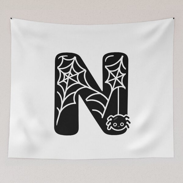Item preview, Halloween Letter N – Black Spider Web Kawaii Cartoon designed and sold by PrintCreations9.
