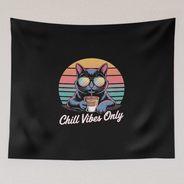 Item preview, Chill Vibes Only Retro Cat designed and sold by BrightThreadBB.