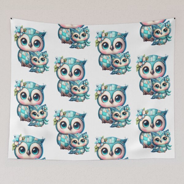 Item preview, fantasy owl with its baby, patchwork pattern designed and sold by LoneAngel.
