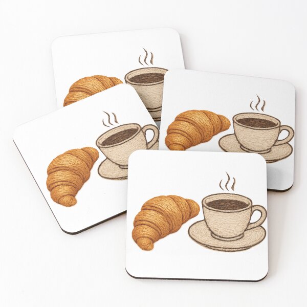Item preview, Hand Embroidery Style Croissant and Coffee designed and sold by HAFIZ-DP.