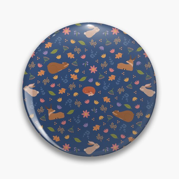 Item preview, Pattern "Fox, deer, bear and rabbit, folk pattern", blue background designed and sold by Allihorn.
