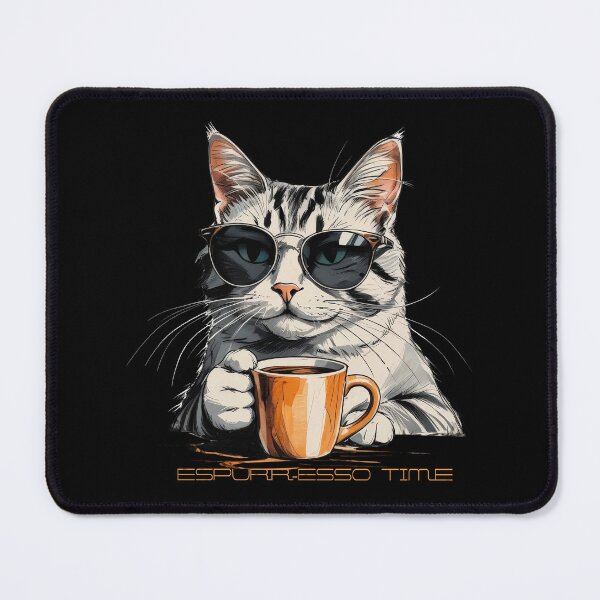 Item preview, cat and coffee, espurr-esso time, a gift for lovers of morning coffee and cats, designed and sold by miro-bob-design.