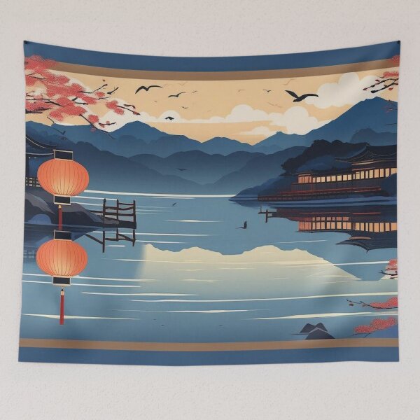 Item preview, Willows and Lanterns at Dusk – Vintage Ukiyo-e Art designed and sold by Vandy Fullam.