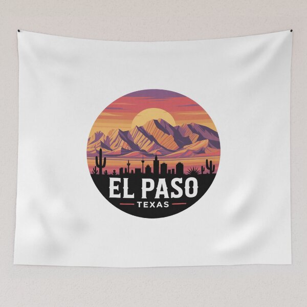 Item preview, El Paso Texas Skyline Sunset – Desert Mountains, Cactus, and Vibrant Southwest Landscape Illustration designed and sold by CircinusStore.