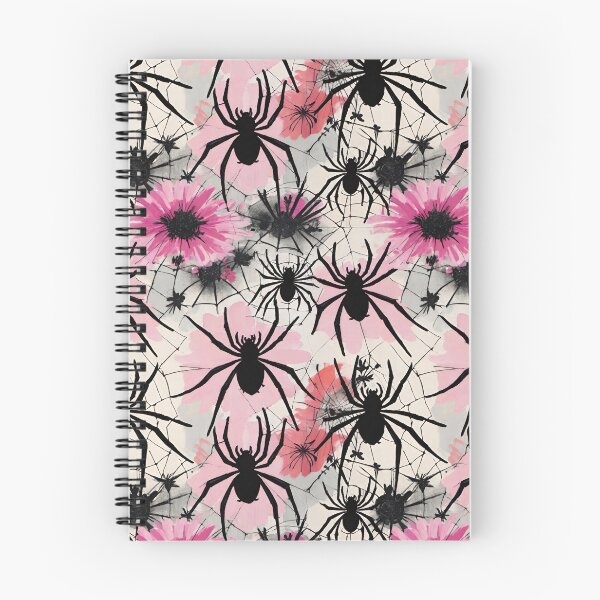 Item preview, Black Spiders And Webs On A Pink Watercolor Background designed and sold by CarrollGene.