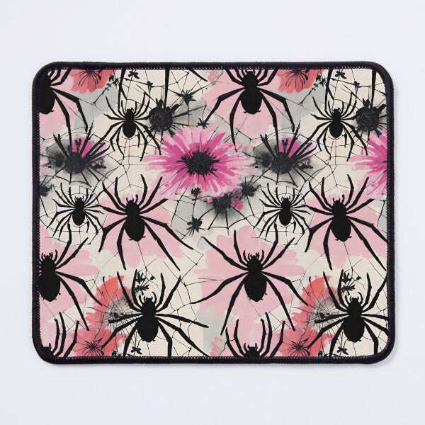 Item preview, Black Spiders And Webs On A Pink Watercolor Background designed and sold by CarrollGene.