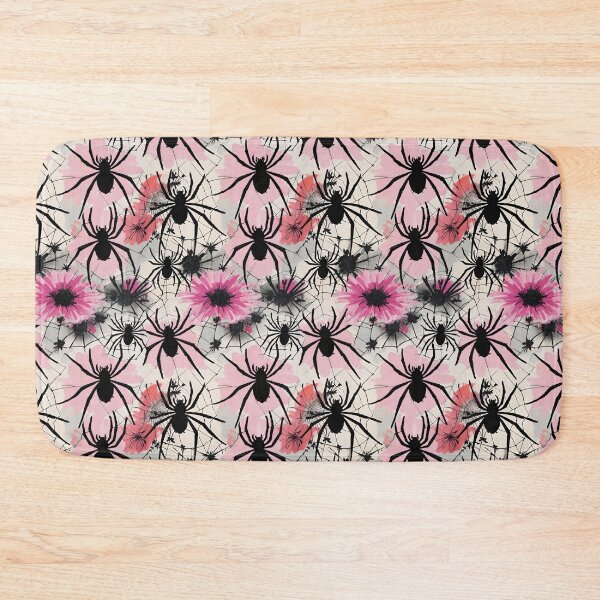 Item preview, Black Spiders And Webs On A Pink Watercolor Background designed and sold by CarrollGene.