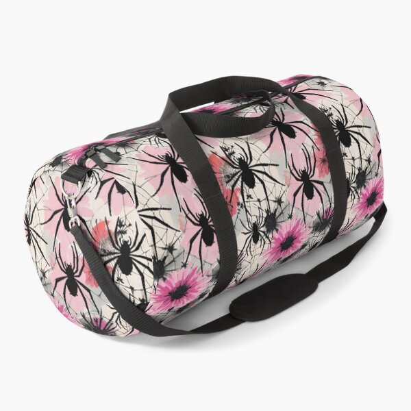 Item preview, Black Spiders And Webs On A Pink Watercolor Background designed and sold by CarrollGene.