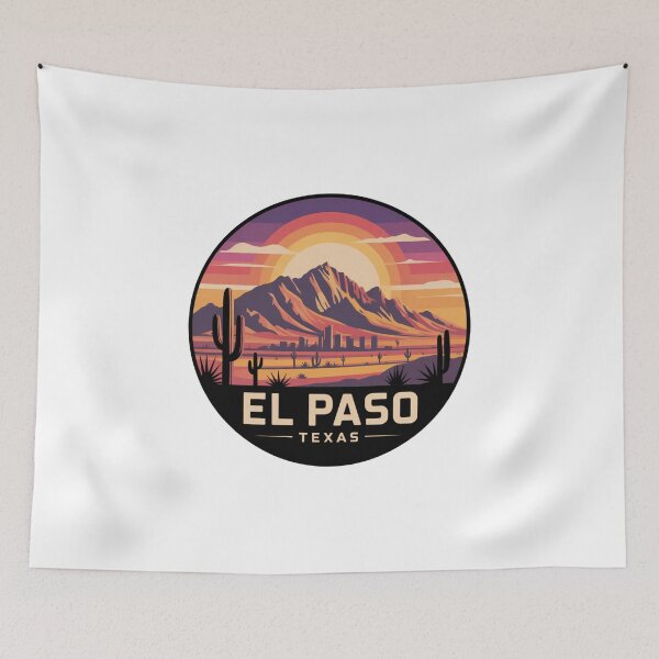 Item preview, El Paso Texas Sunset – Vibrant Desert Landscape with Mountains and Cactus Illustration designed and sold by CircinusStore.