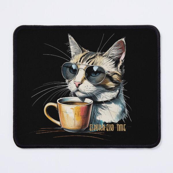 Item preview, cat and coffee, espurr-esso time, a gift for lovers of morning coffee and cats, designed and sold by miro-bob-design.
