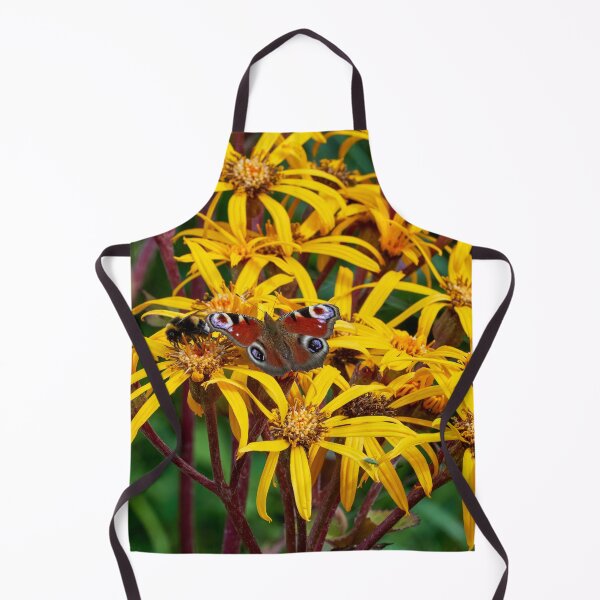 Item preview, Peacock butterfly and a bumbble bee on yellow flowers designed and sold by Jouko Lehto Photography.
