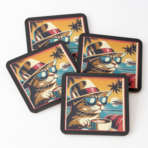 Item preview, sunglasses cat and caffee, vintage vacation atmosphere, designed and sold by miro-bob-design.