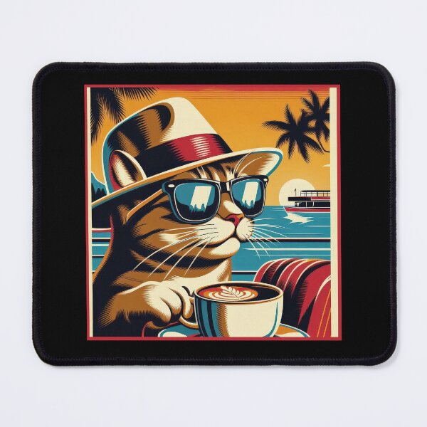Item preview, sunglasses cat and caffee, vintage vacation atmosphere, designed and sold by miro-bob-design.